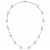 14K White Gold 8-9mm White Freshwater Cultured Pearl 14-Station Necklace, 18" view 4