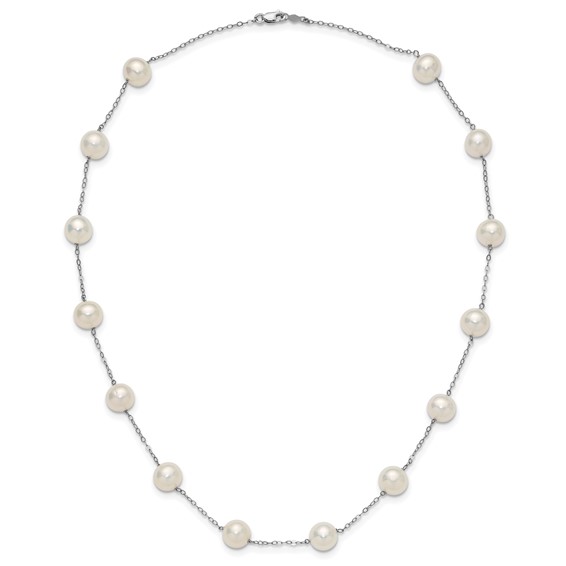 14k White Gold 8-9mm White Freshwater Cultured Pearl 14-Station 18 inch Necklace