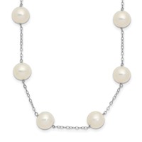 14K White Gold 8-9mm White Freshwater Cultured Pearl 14-Station Necklace, 18" view 1