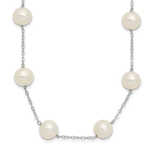 14K White Gold 8-9mm White Freshwater Cultured Pearl 14-Station Necklace, 18"
