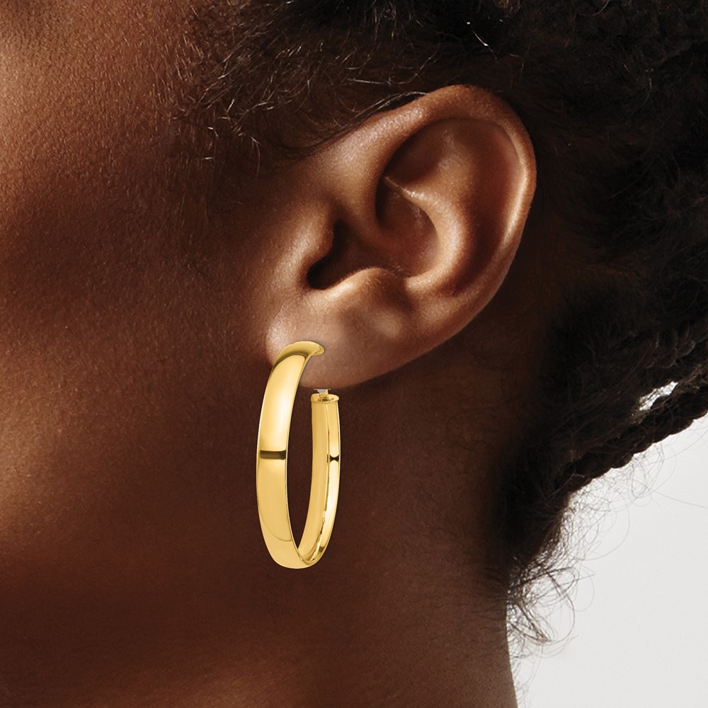 14k High Polished 5mm Omega Back Hoop Earrings (PRE1001)