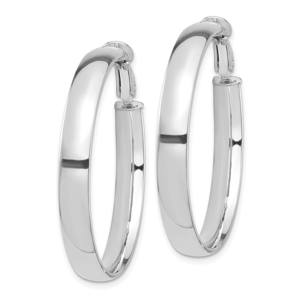 14k White Gold High Polished 5mm Omega Back Hoop Earrings (PRE1001W)