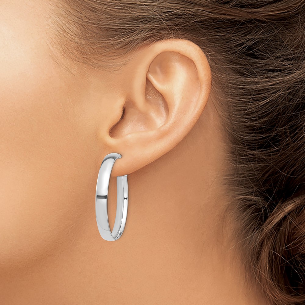14k White Gold High Polished 5mm Omega Back Hoop Earrings (PRE1001W)