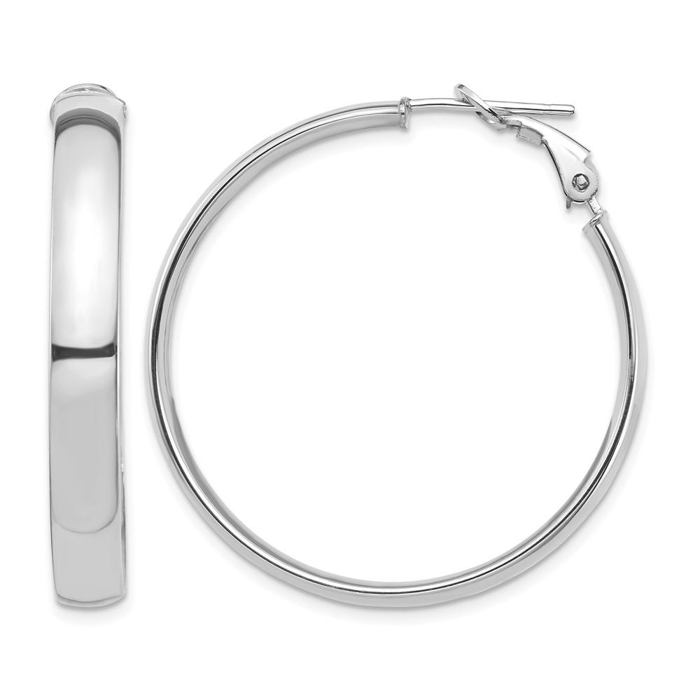 14k White Gold High Polished 5mm Omega Back Hoop Earrings (PRE1001W)