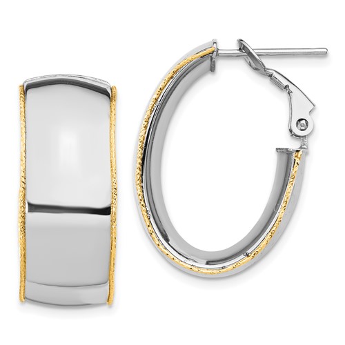 14k WG 9.5mm Polished with YG D/C wire Accent Oval Hoop Earrings