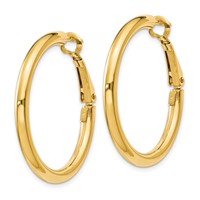 14K Yellow Gold 3x 32mm Polished Round Omega Back Tube Hoop Earrings view 2