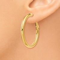 14K Yellow Gold 3x 32mm Polished Round Omega Back Tube Hoop Earrings view 3
