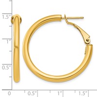 14K Yellow Gold 3x 32mm Polished Round Omega Back Tube Hoop Earrings view 4