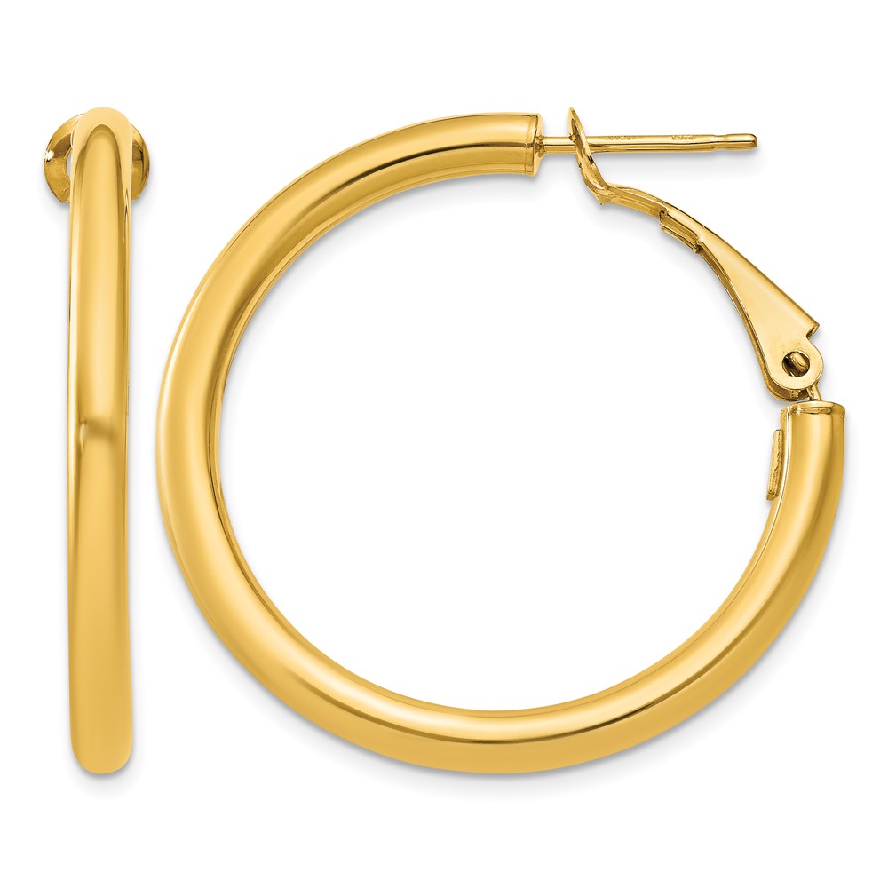 14K Yellow Gold 3x 32mm Polished Round Omega Back Tube Hoop Earrings