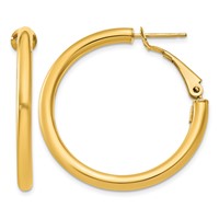 14K Yellow Gold 3x 32mm Polished Round Omega Back Tube Hoop Earrings view 1