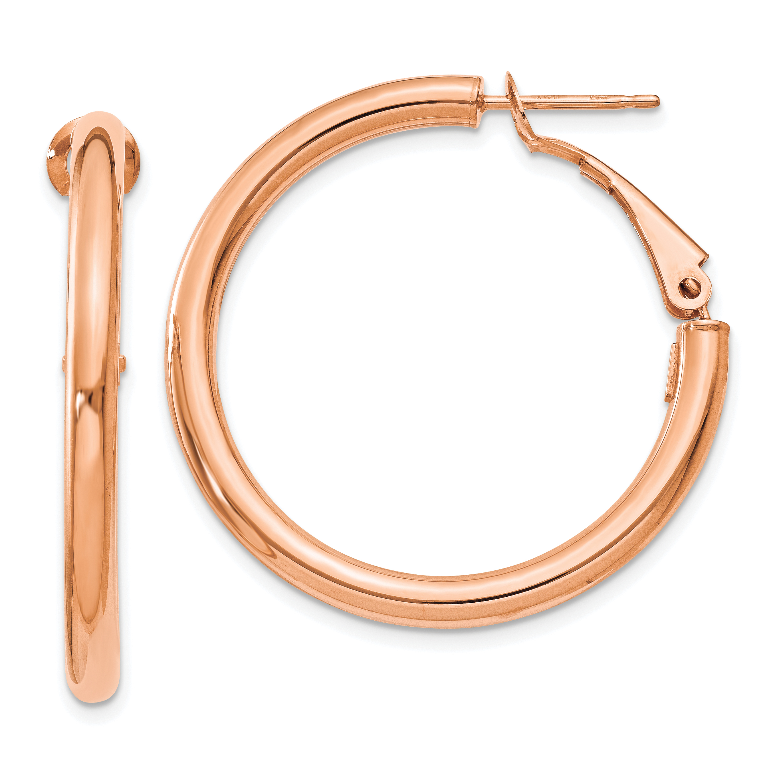 14k Rose Gold 3x25mm Polished Round Omega Back Hoop Earrings PRE222R | eBay