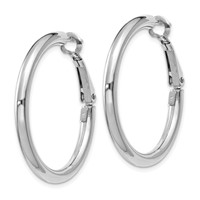 14K White Gold 3x 32mm Polished Round Omega Back Tube Hoop Earrings view 2