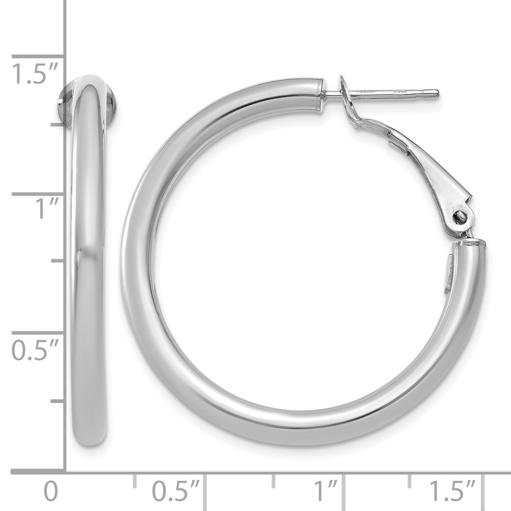 14k White Gold 3x25mm Polished Round Omega Back Hoop Earrings (PRE222W)