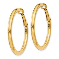 14K Yellow Gold 3x 36mm Polished Round Omega Back Tube Hoop Earrings view 2