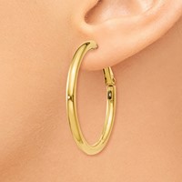 14K Yellow Gold 3x 36mm Polished Round Omega Back Tube Hoop Earrings view 3