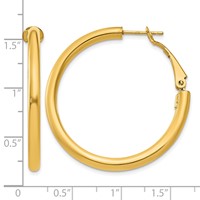 14K Yellow Gold 3x 36mm Polished Round Omega Back Tube Hoop Earrings view 4