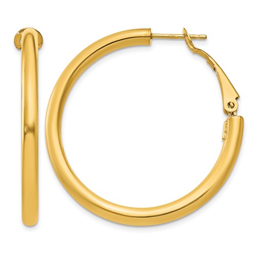 14K Yellow Gold 3x 36mm Polished Round Omega Back Tube Hoop Earrings