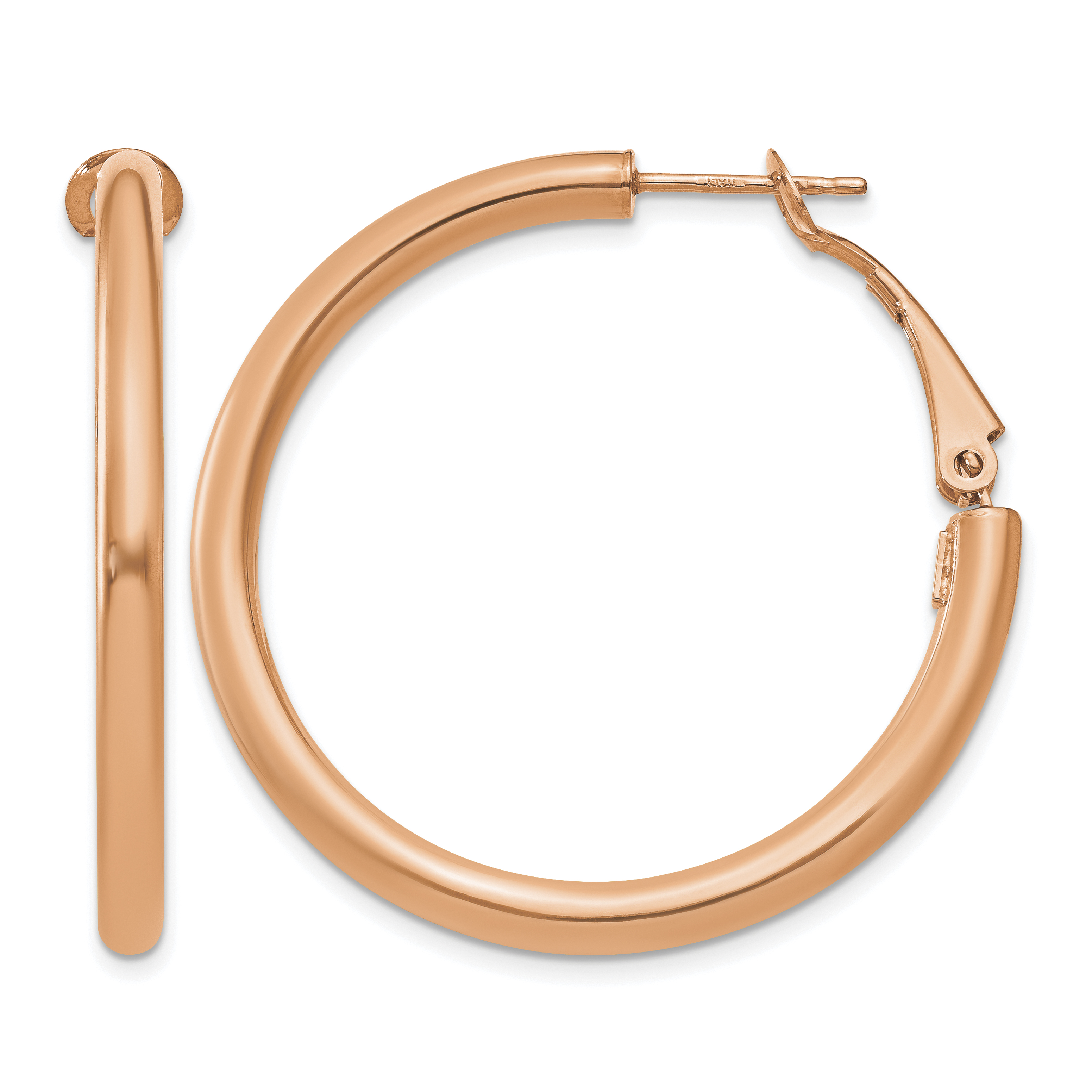 14k Rose Gold 3x30mm Polished Round Omega Back Hoop Earrings (PRE223R)