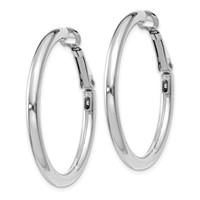 14K White Gold 3x 36mm Polished Round Omega Back Tube Hoop Earrings view 2