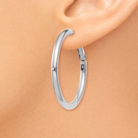 14K White Gold 3x 36mm Polished Round Omega Back Tube Hoop Earrings view 3