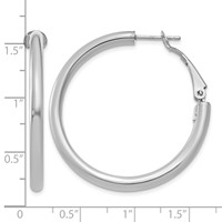14K White Gold 3x 36mm Polished Round Omega Back Tube Hoop Earrings view 4