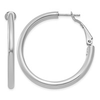 14K White Gold 3x 36mm Polished Round Omega Back Tube Hoop Earrings view 1