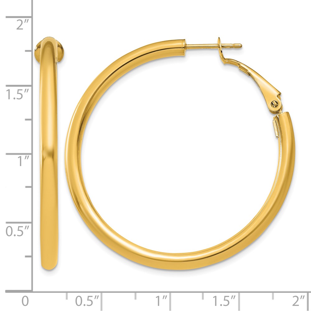 14k 3x35mm Polished Round Omega Back Hoop Earrings (PRE224)