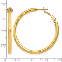 14K Yellow Gold 3x 41mm Polished Round Omega Back Tube Hoop Earrings view 4