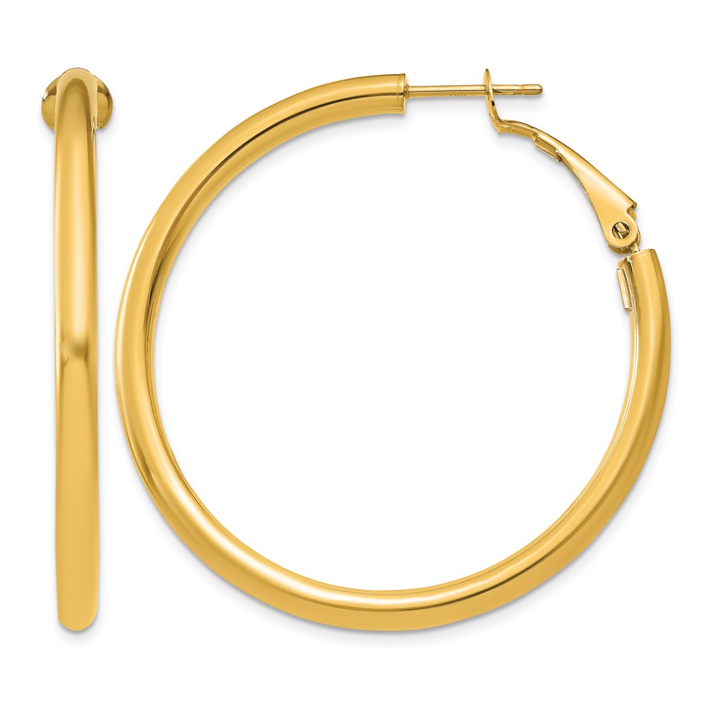 14k 3x35mm Polished Round Omega Back Hoop Earrings (PRE224)