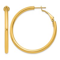 14K Yellow Gold 3x 41mm Polished Round Omega Back Tube Hoop Earrings view 1