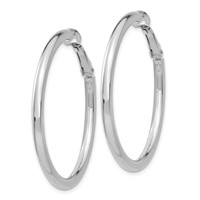14K White Gold 3x 41mm Polished Round Omega Back Tube Hoop Earrings view 2