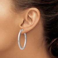 14K White Gold 3x 41mm Polished Round Omega Back Tube Hoop Earrings view 3