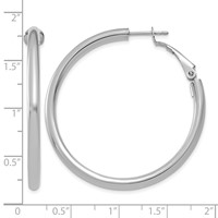 14K White Gold 3x 41mm Polished Round Omega Back Tube Hoop Earrings view 4
