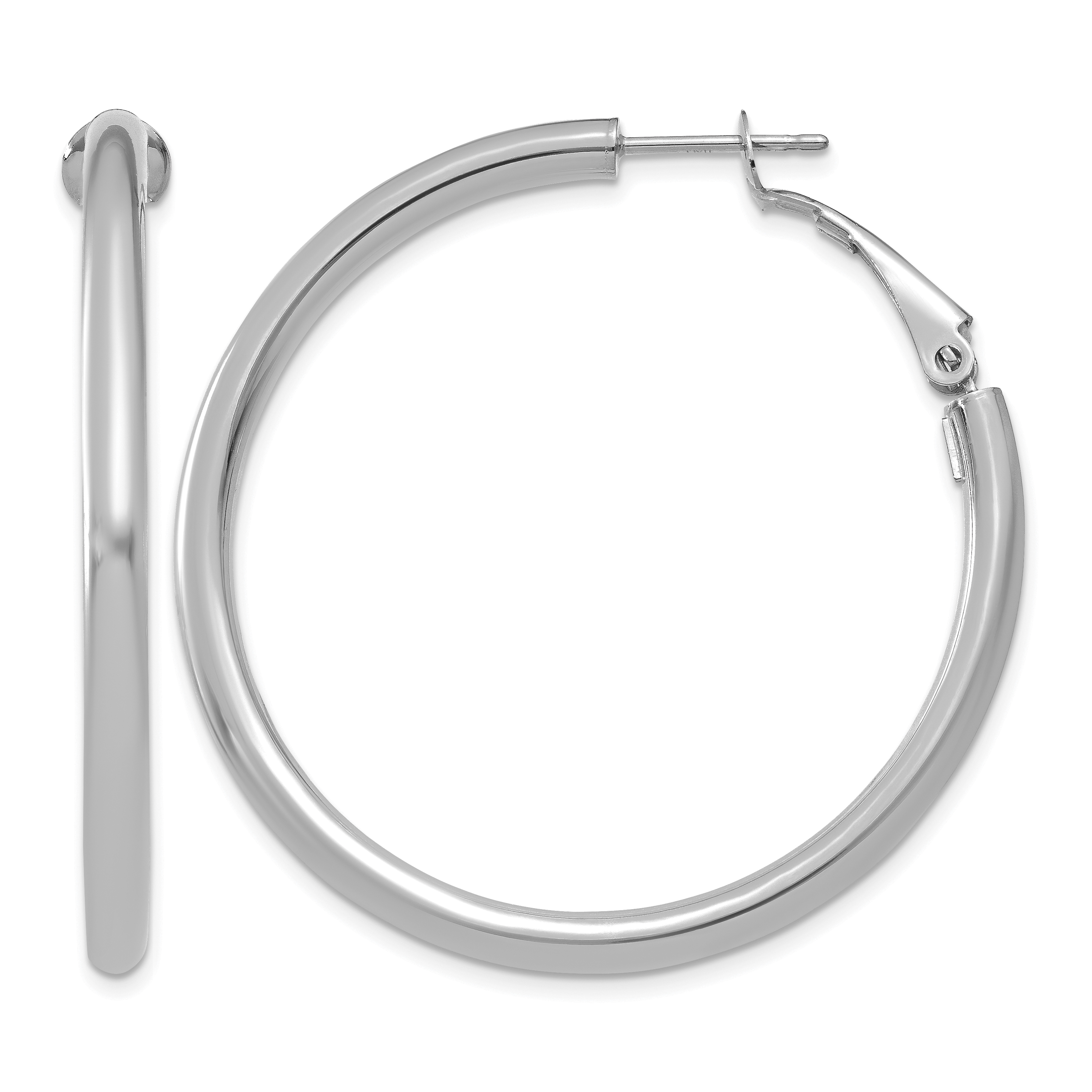 14k White Gold 3x35mm Polished Round Omega Back Hoop Earrings (PRE224W)