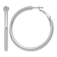 14K White Gold 3x 41mm Polished Round Omega Back Tube Hoop Earrings view 1