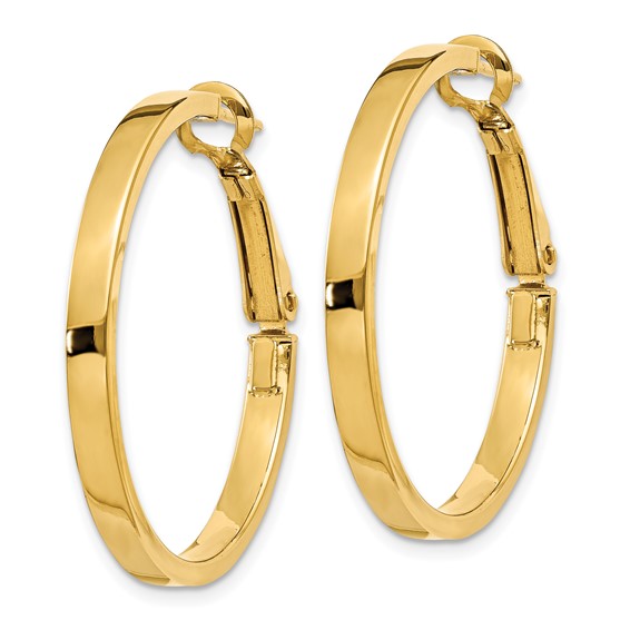 Gold Square Tube Omega Back Hoop Earrings