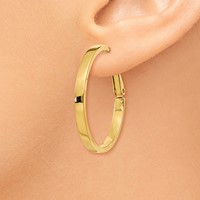 14K Yellow Gold 3x 30mm Polished Square Tube Omega Back Round Hoop Earrings view 3