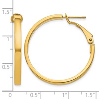 14K Yellow Gold 3x 30mm Polished Square Tube Omega Back Round Hoop Earrings view 4
