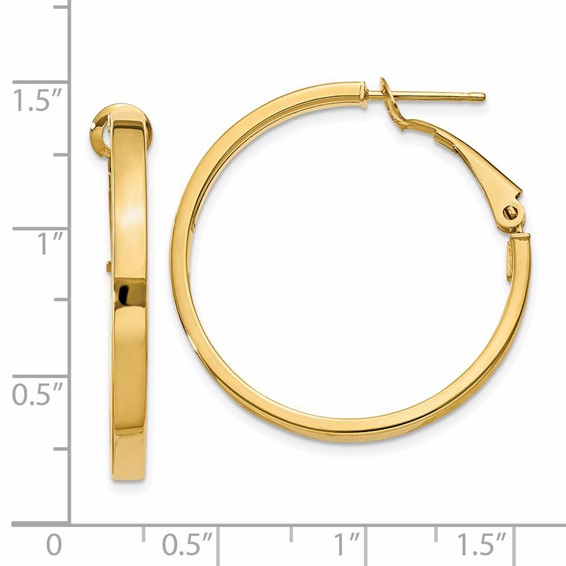 Gold Square Tube Omega Back Hoop Earrings
