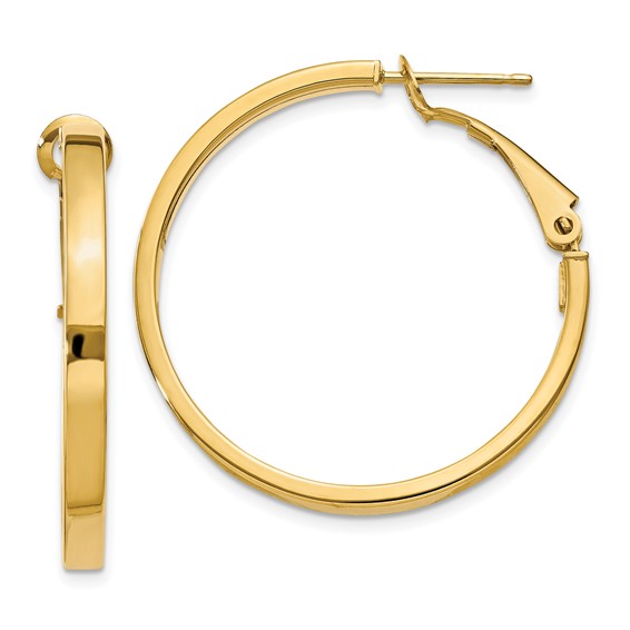 Gold Square Tube Omega Back Hoop Earrings