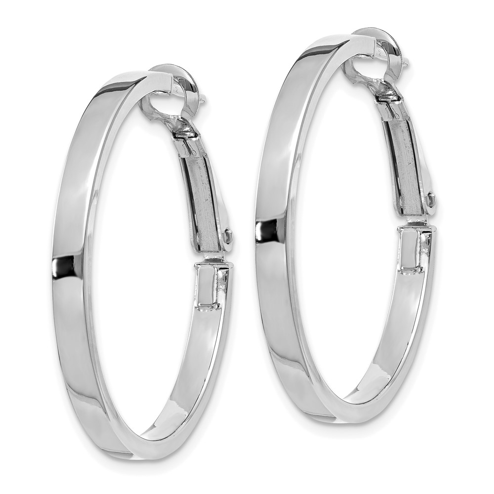 14k White Gold 3x25mm Polished Square Tube Round Hoop Earrings (PRE229W)