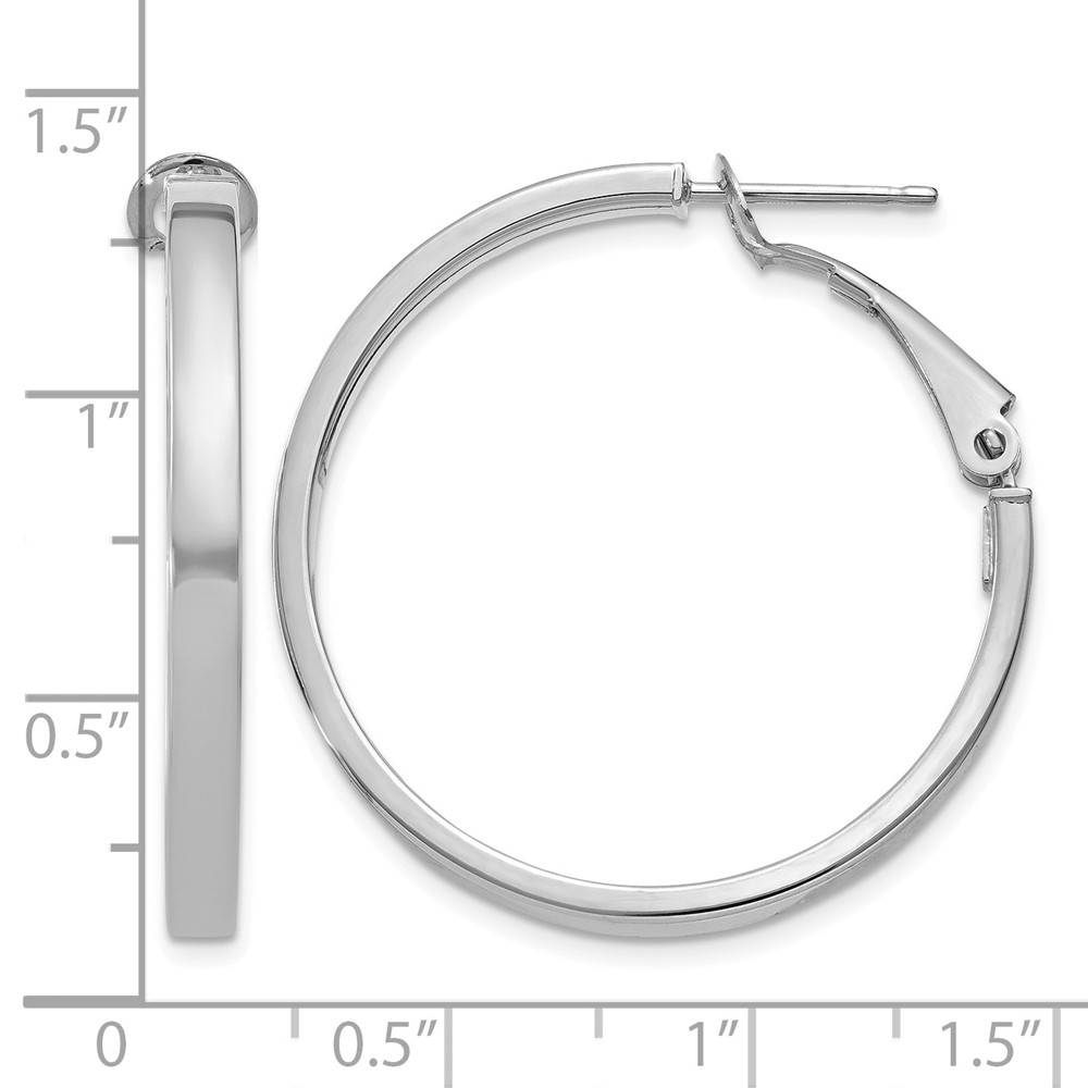 14k White Gold 3x25mm Polished Square Tube Round Hoop Earrings (PRE229W)