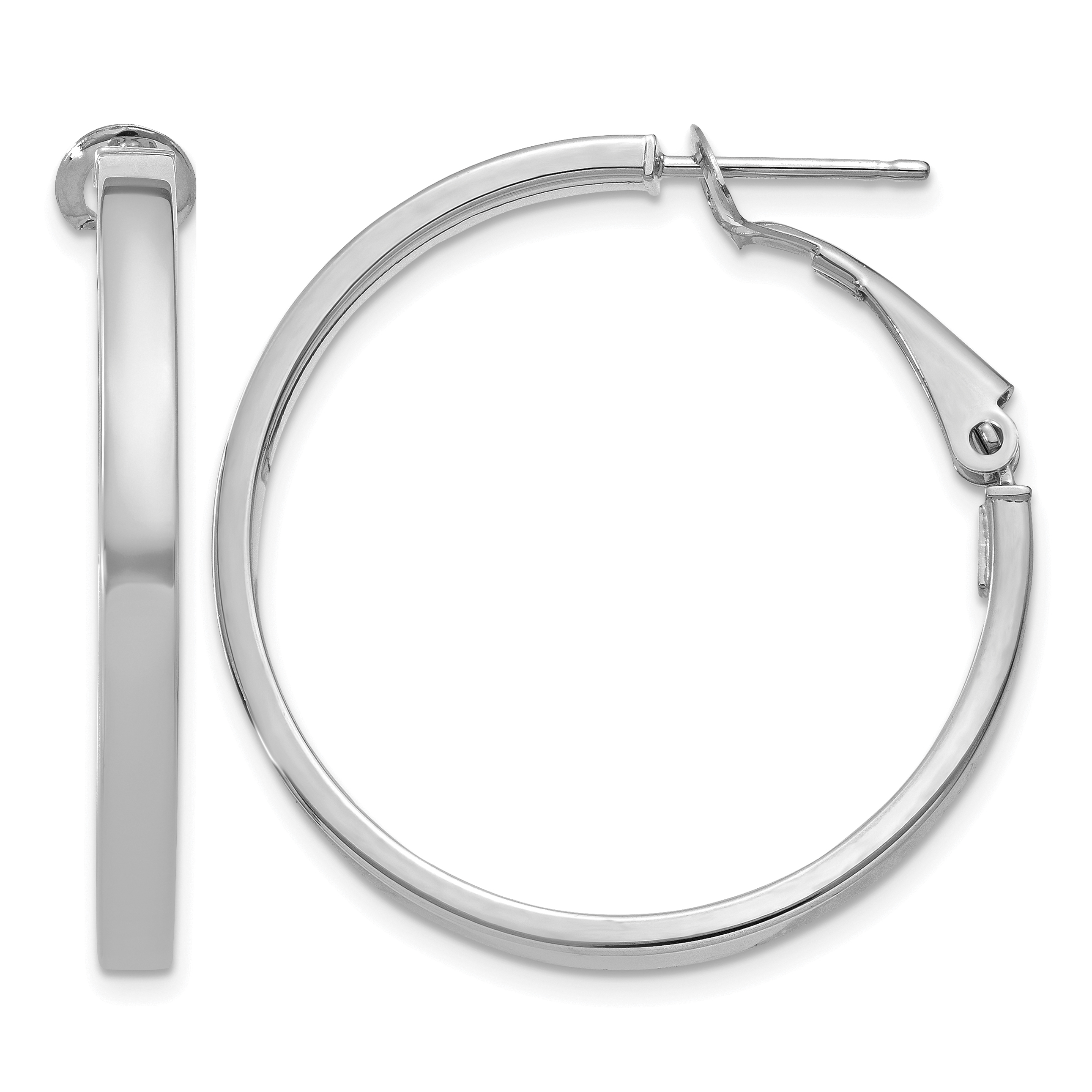 14k White Gold 3x25mm Polished Square Tube Round Hoop Earrings (PRE229W)