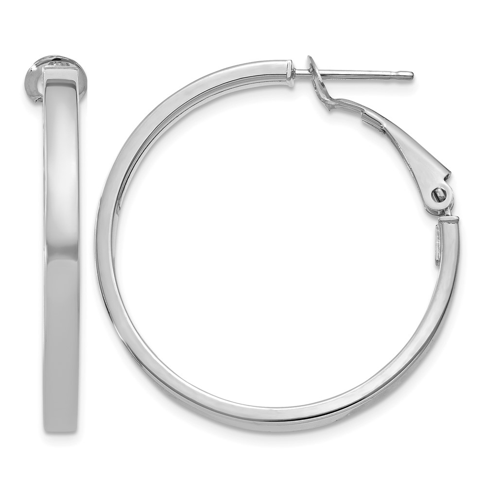 14k White Gold 3x25mm Polished Square Tube Round Hoop Earrings (PRE229W)