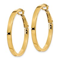 14K Yellow Gold 3x 35mm Polished Square Tube Omega Back Round Hoop Earrings view 2