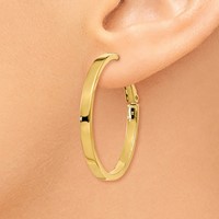14K Yellow Gold 3x 35mm Polished Square Tube Omega Back Round Hoop Earrings view 3