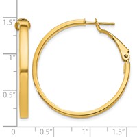 14K Yellow Gold 3x 35mm Polished Square Tube Omega Back Round Hoop Earrings view 4