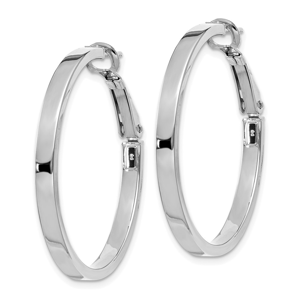 14k White Gold 3x30mm Polished Square Tube Round Hoop Earrings (PRE230W)