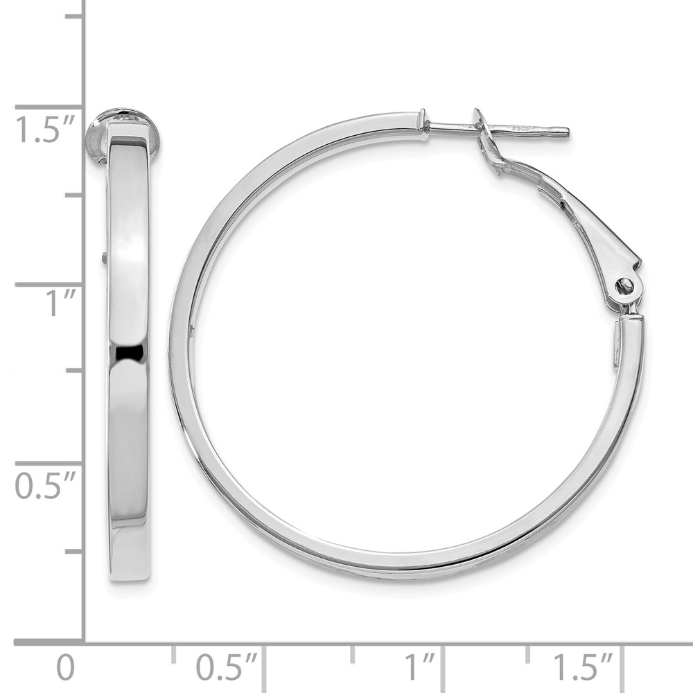 14k White Gold 3x30mm Polished Square Tube Round Hoop Earrings (PRE230W)