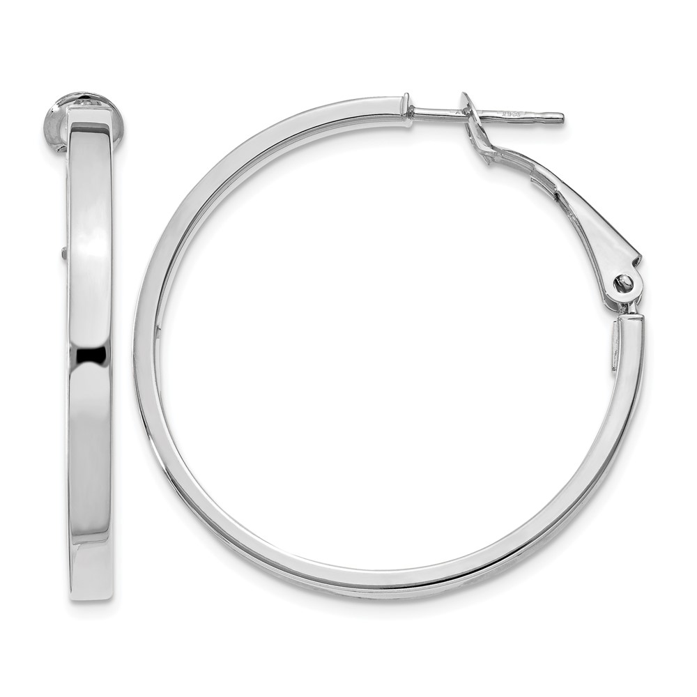 14k White Gold 3x30mm Polished Square Tube Round Hoop Earrings (PRE230W)